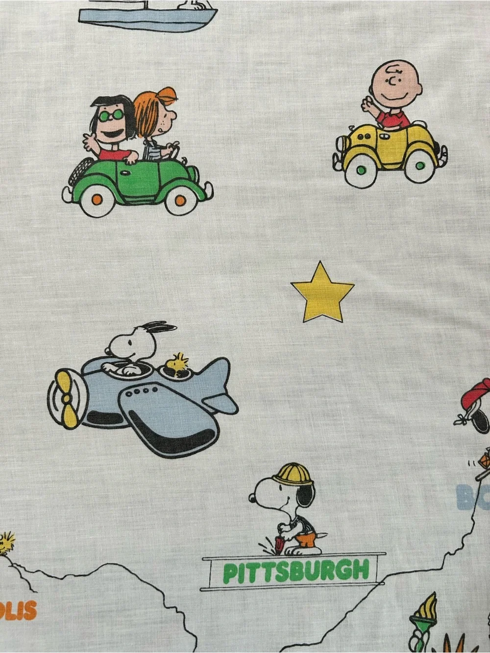 Peanuts ~1970s “See America First” US Cities Vintage Twin Top + Bottom Sheet Set